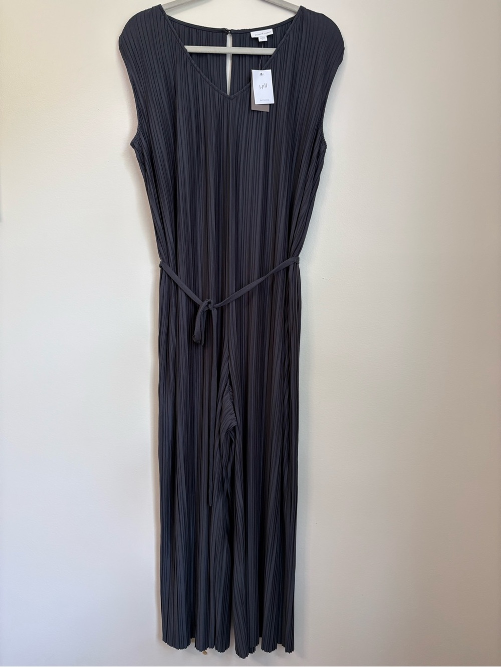 J. Jill NWT sz L Women’s PureJill Elements Pleated Knit Jumpsuit in Charcoal - Picture 6 of 14